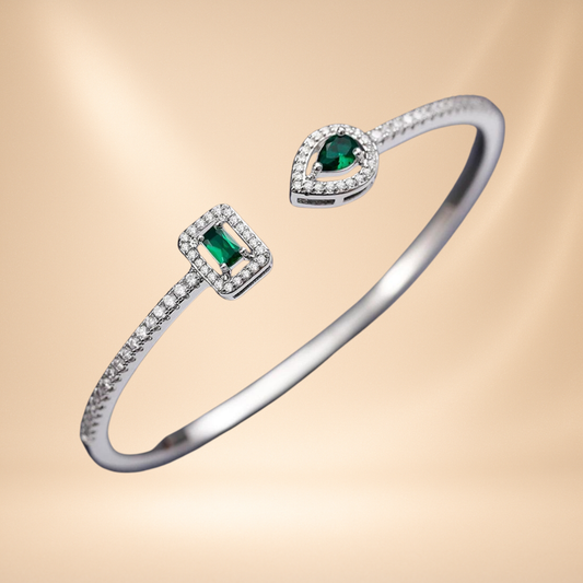 Fashion Cuff Bracelet Silver Emerald