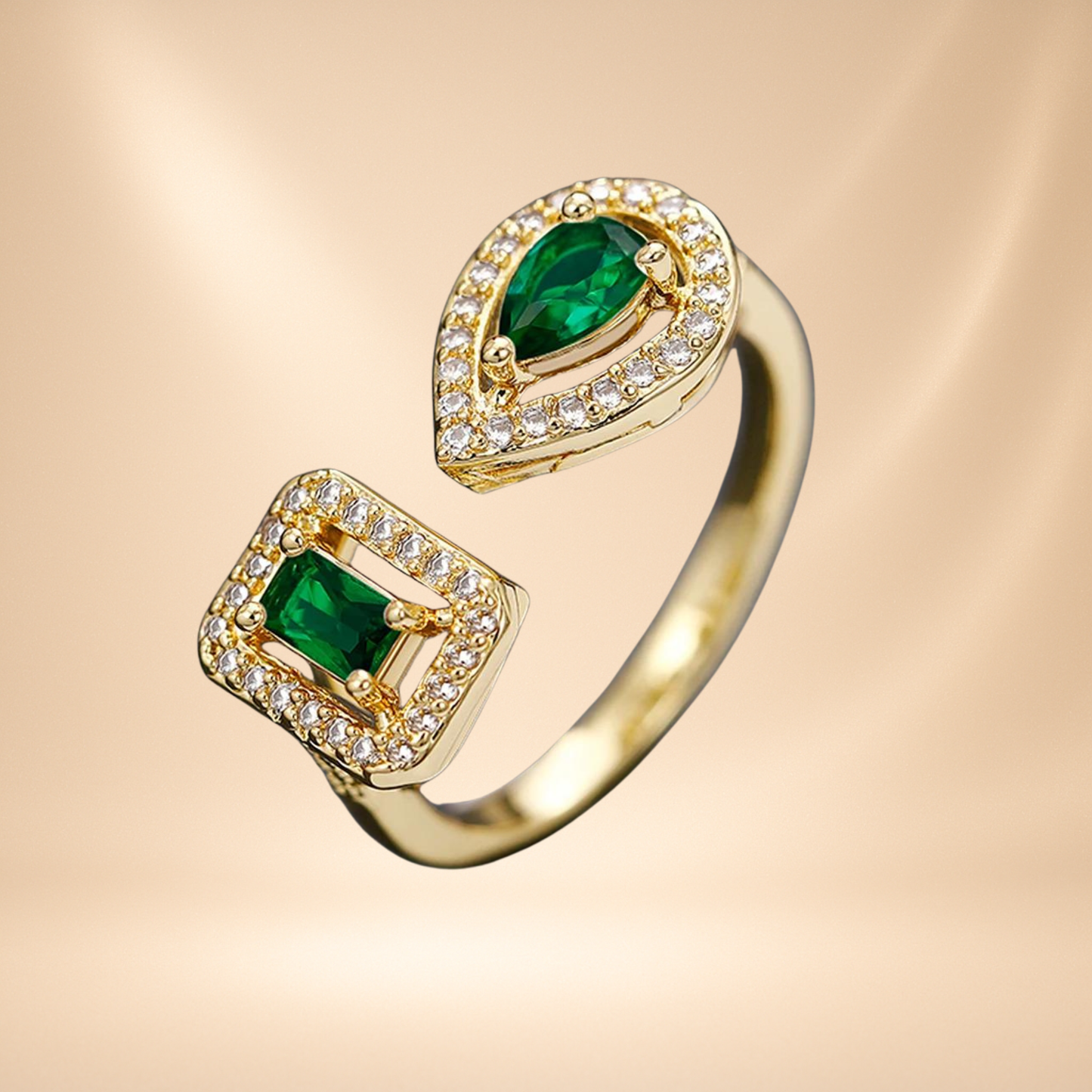 Fashion Cuff Ring Gold Emerald