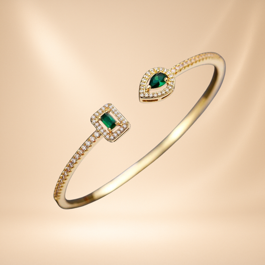 Fashion Cuff Bracelet Gold Emerald