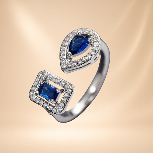 Fashion Cuff Ring Silver Sapphire