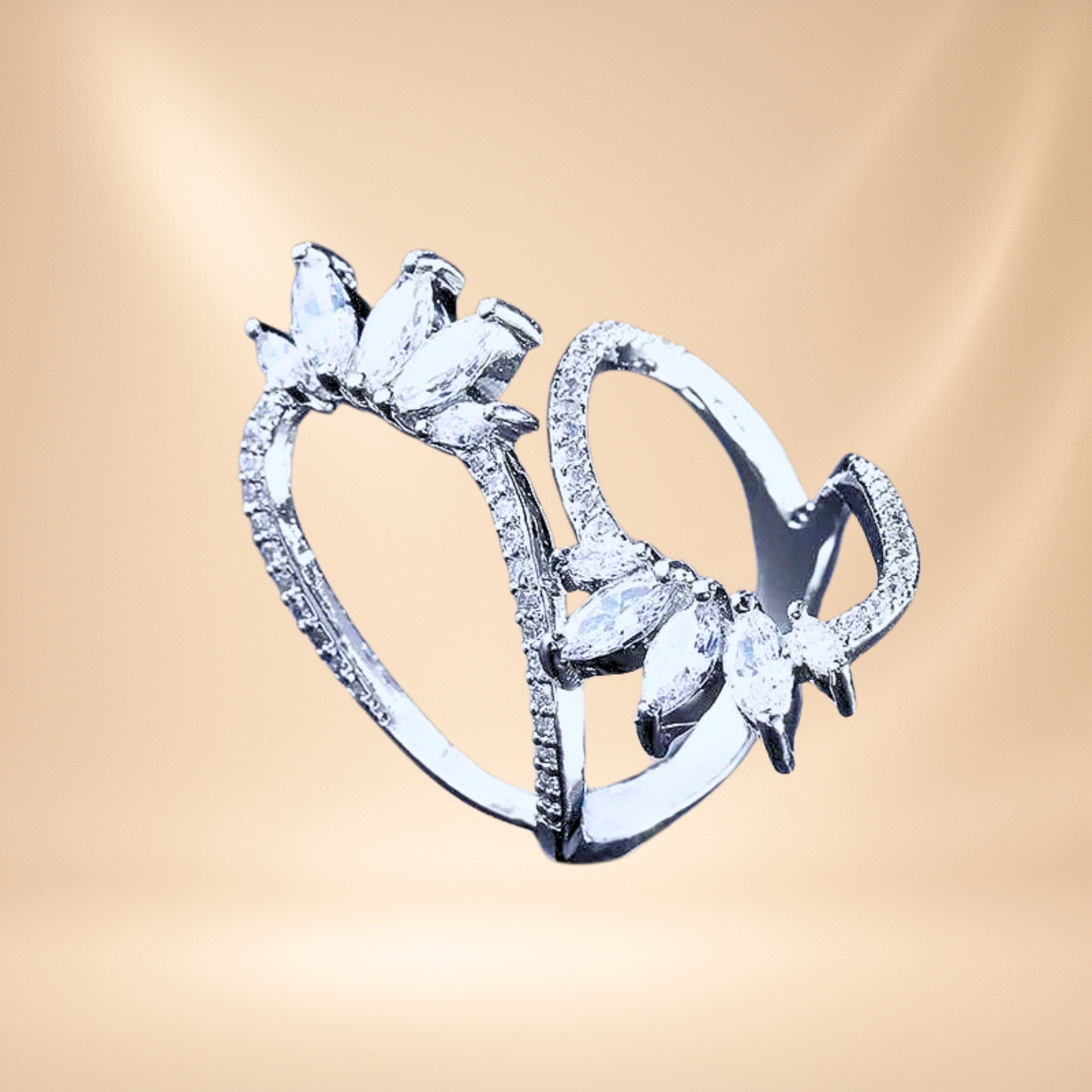 Princess Ring Silver Flowers